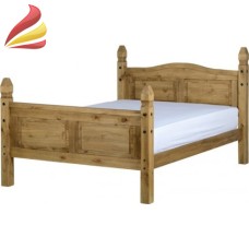 Corona Mexican 4ft6in Double Bed in Solid Pine - High Foot End